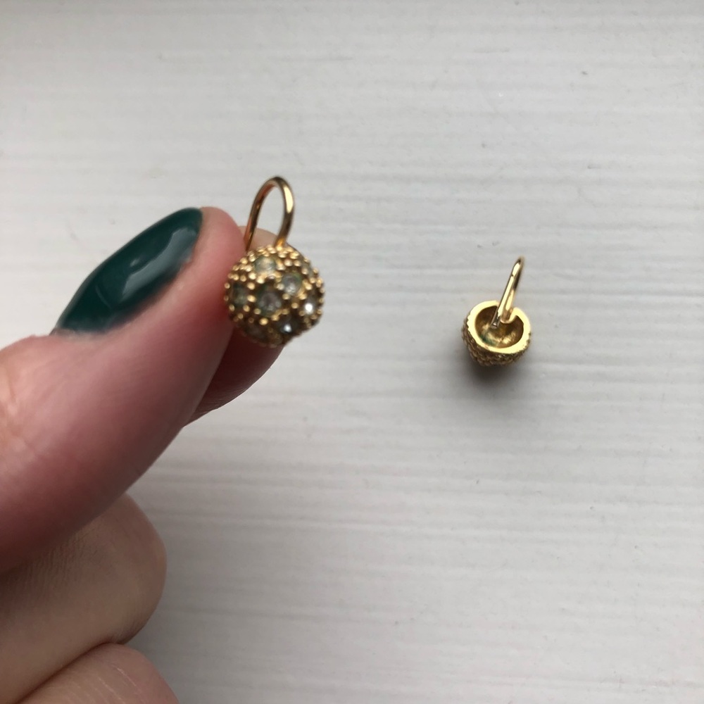 Tiny Gold “Disco Ball” Rhinestone Drop Earrings - image 5